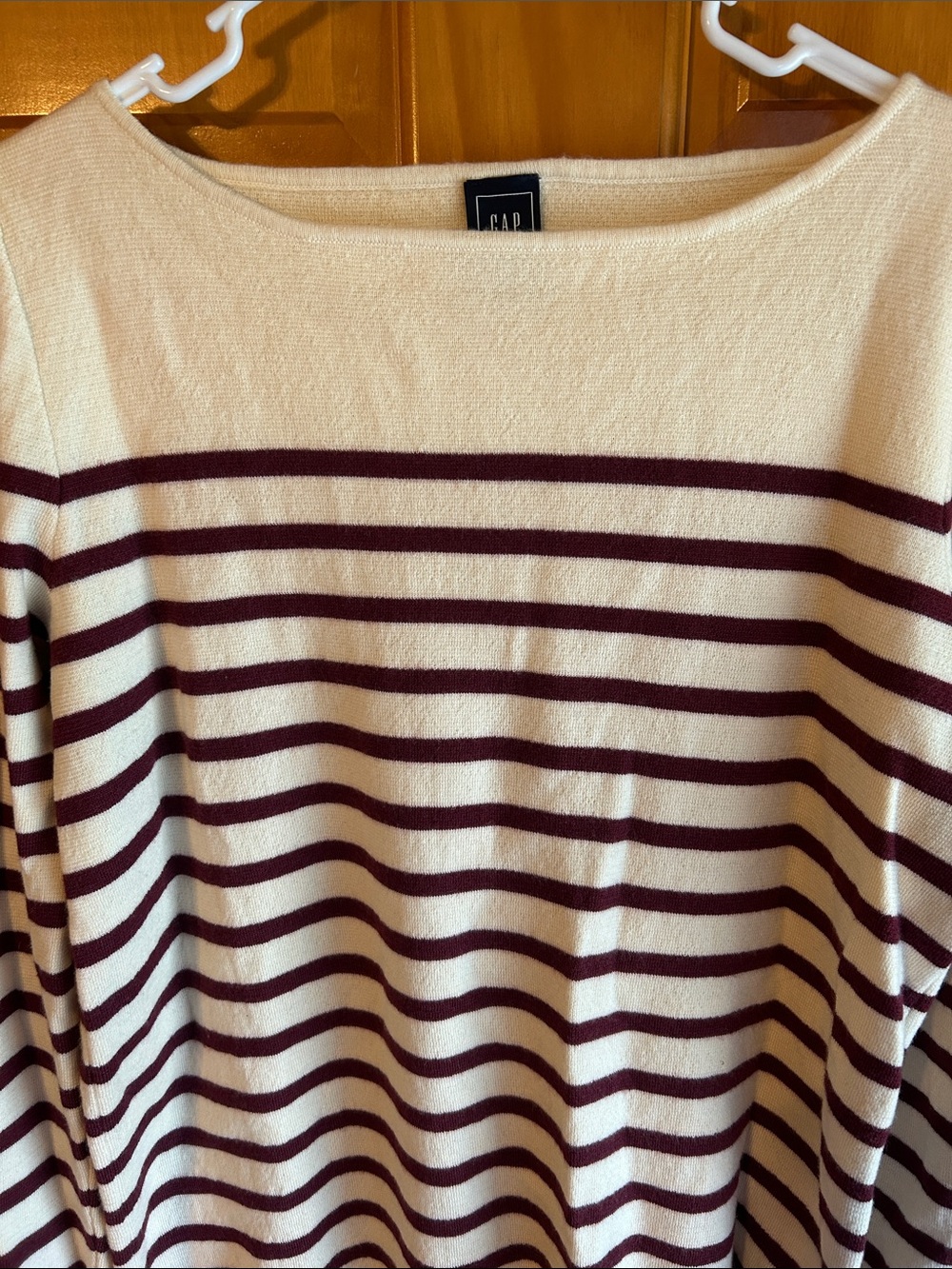 GAP Cream and Burgundy Striped Boatneck Sweater Size Large Tall